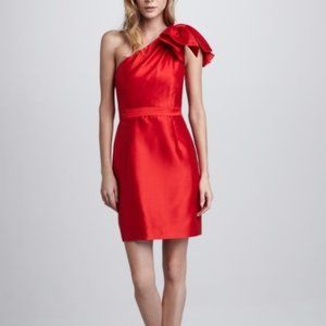 Shoshanna Red Silk Bow One Shoulder Dress - Size 8